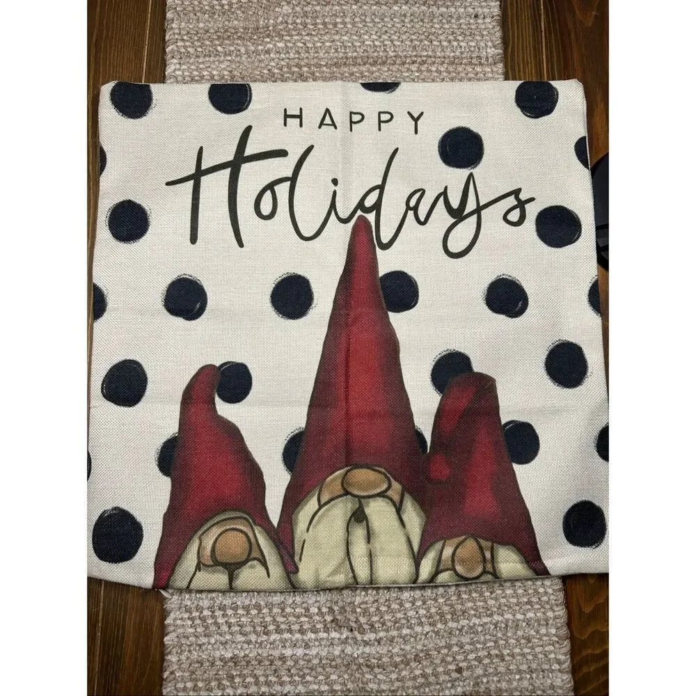 Gnome Christmas throw pillow case cover 17 x 17 New